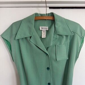 Vintage Walden Classics Green White Striped Shirt Dress Belted Size 12 Retro